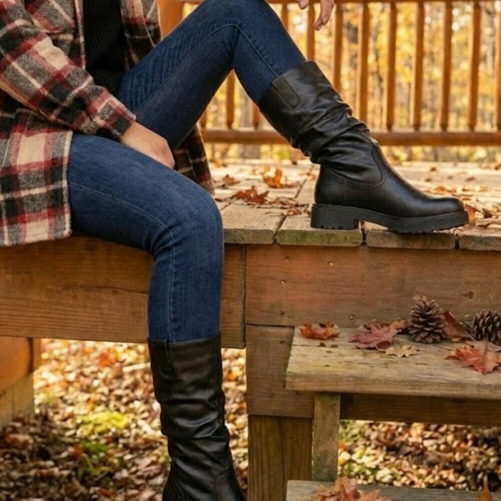NWT Wild Diva Black Slouchy Platform Knee High Boots | Chunky Sole - Picture 2 of 7